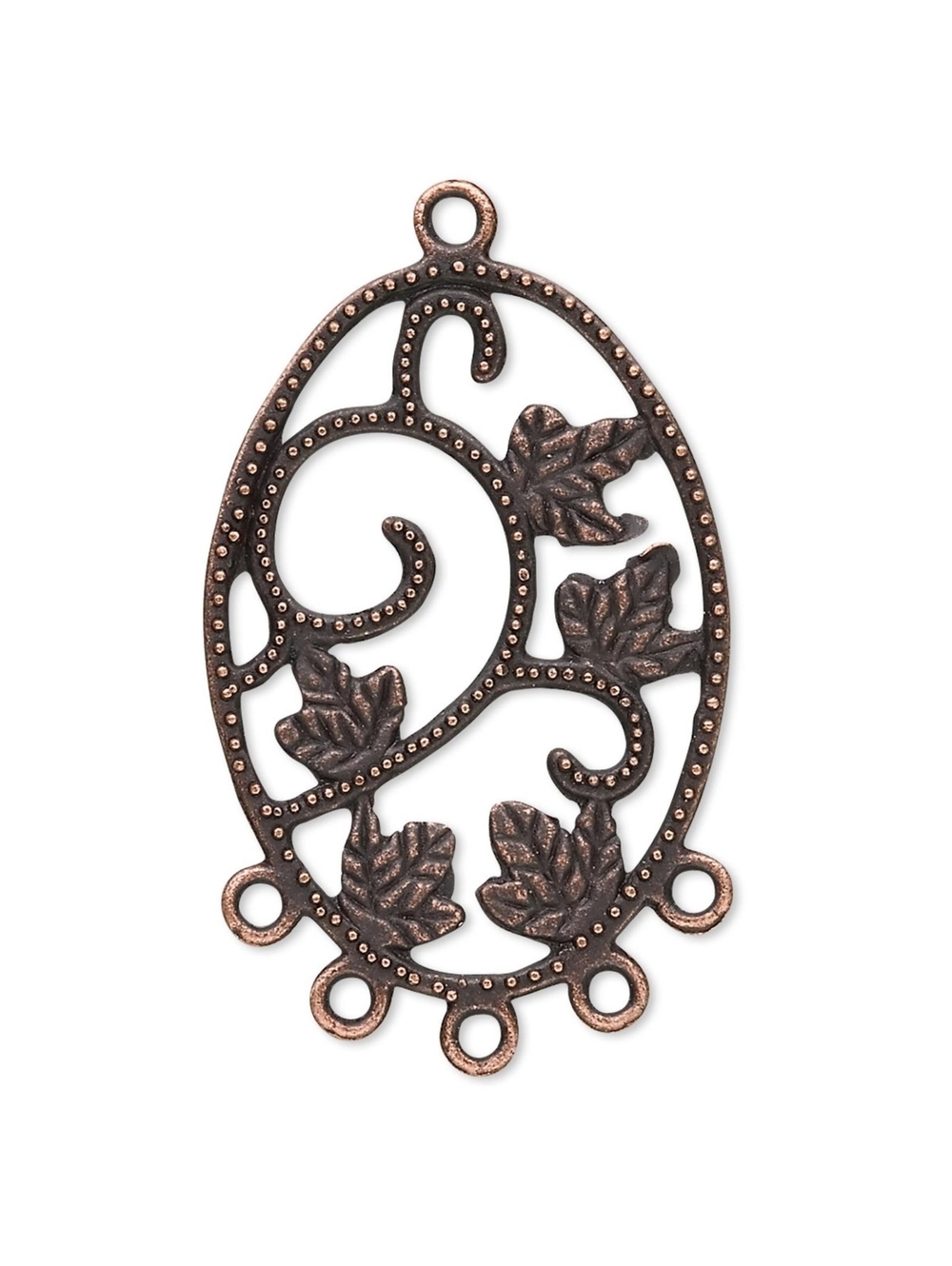 Antiqued Copper Victorian Oval Leaves & Swirls Pendant Earring Findings 2 pcs